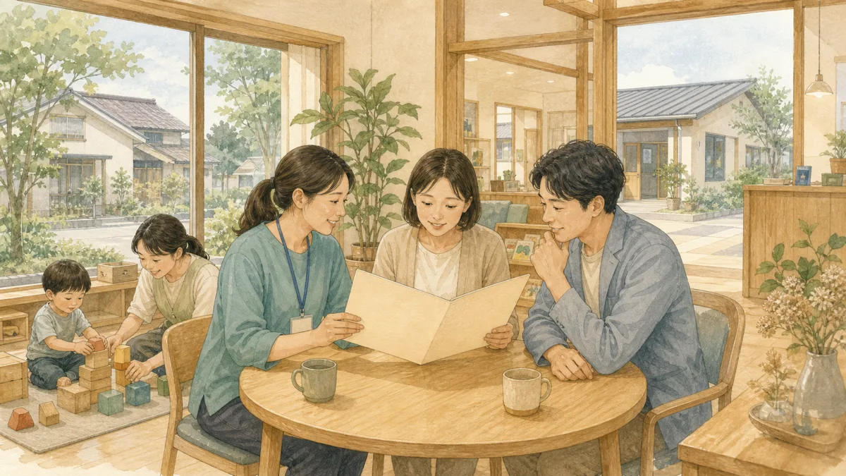 児童発達支援センターの中核機能強化加算｜9つの基本要件と、市町村との事前協議が無いと申請は想定されていないの内容を表したイラスト