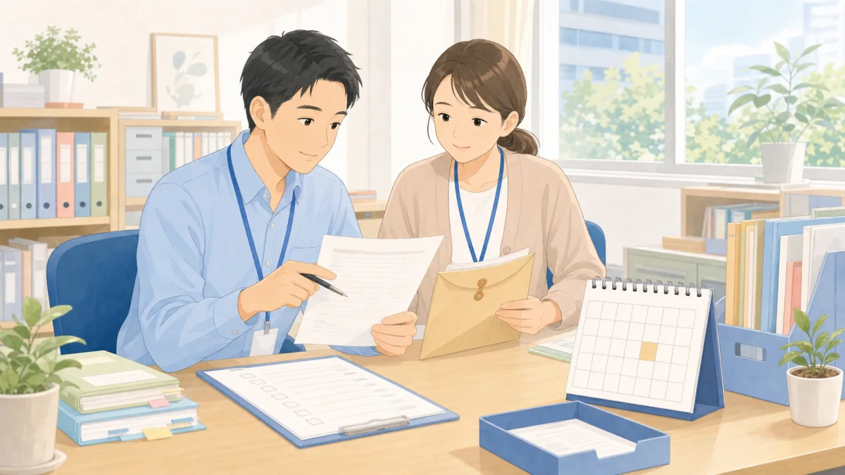 横浜市の指定更新、2026年9月末満了分は8月10日必着｜対象事業所が今日確認することの内容を表したイラスト