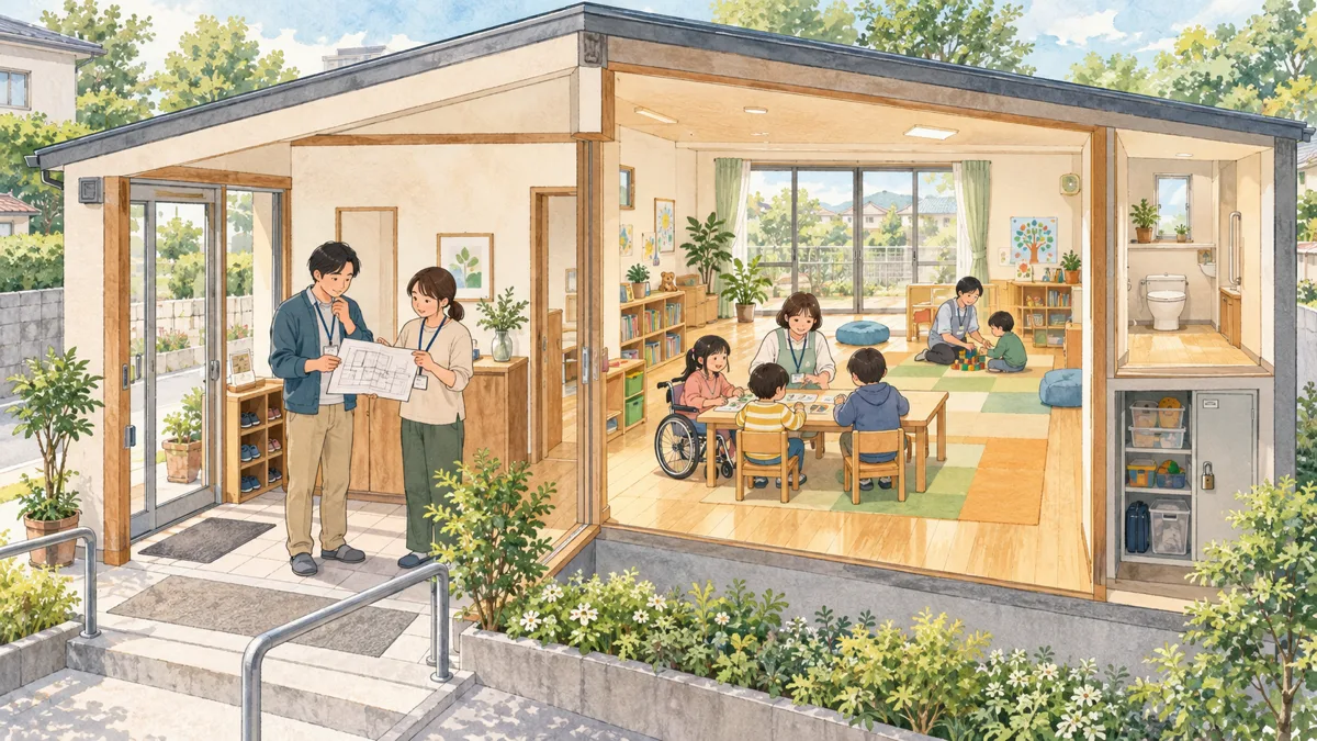 横浜市で放課後等デイサービスを開設する前に｜物件契約前の確認ポイントの内容を表したイラスト